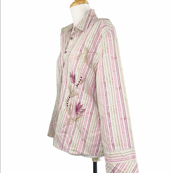 J. Jill Cotton VNTG Button Down Embroidered Shirt - Picture 5 of 9